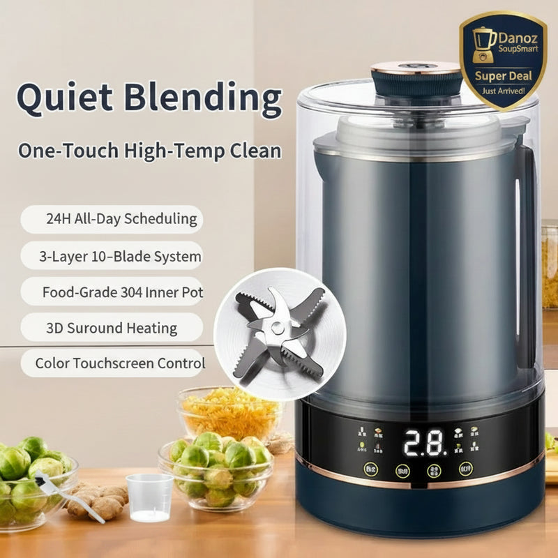 Black kitchen appliance with digital display on a wooden surface, featuring text and icons.
