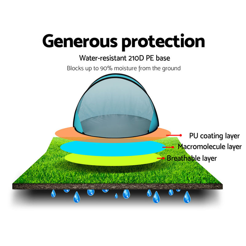 Ultimate convenience and protection with Danoz Direct - Weisshorn Pop Up Beach Tent. This portable sun shade shelter is perfect for camping