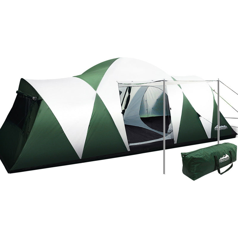 Danoz Direct - Weisshorn Family Camping Tent 12 Person Hiking Beach Tents (3 Rooms) Green