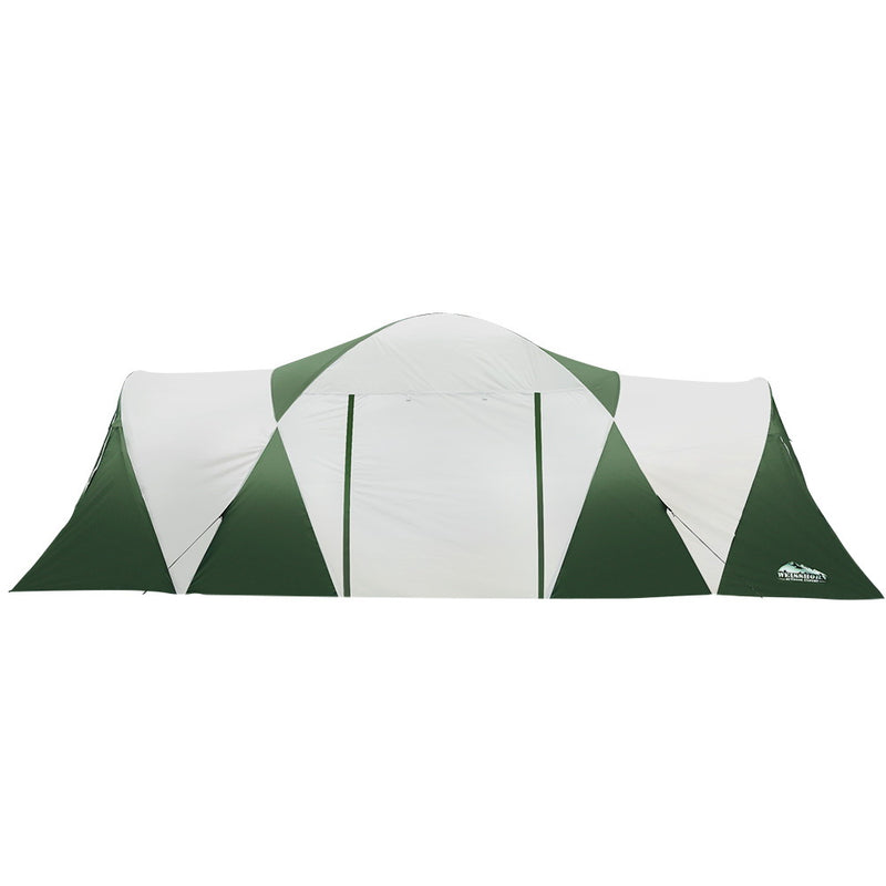 Danoz Direct - Weisshorn Family Camping Tent 12 Person Hiking Beach Tents (3 Rooms) Green