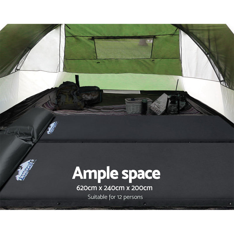 Danoz Direct - Weisshorn Family Camping Tent 12 Person Hiking Beach Tents (3 Rooms) Green