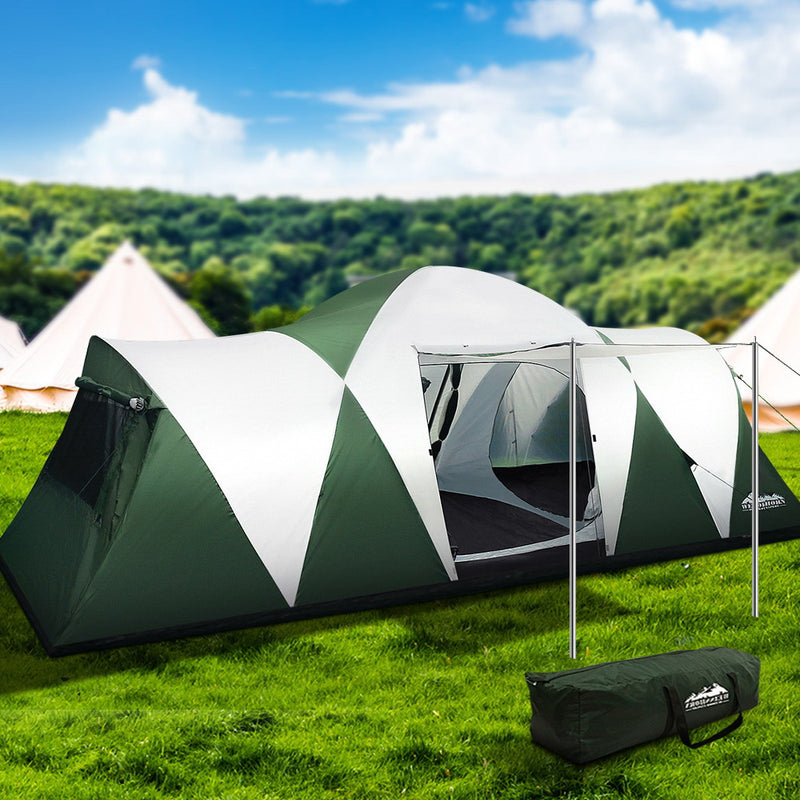 Danoz Direct - Weisshorn Family Camping Tent 12 Person Hiking Beach Tents (3 Rooms) Green