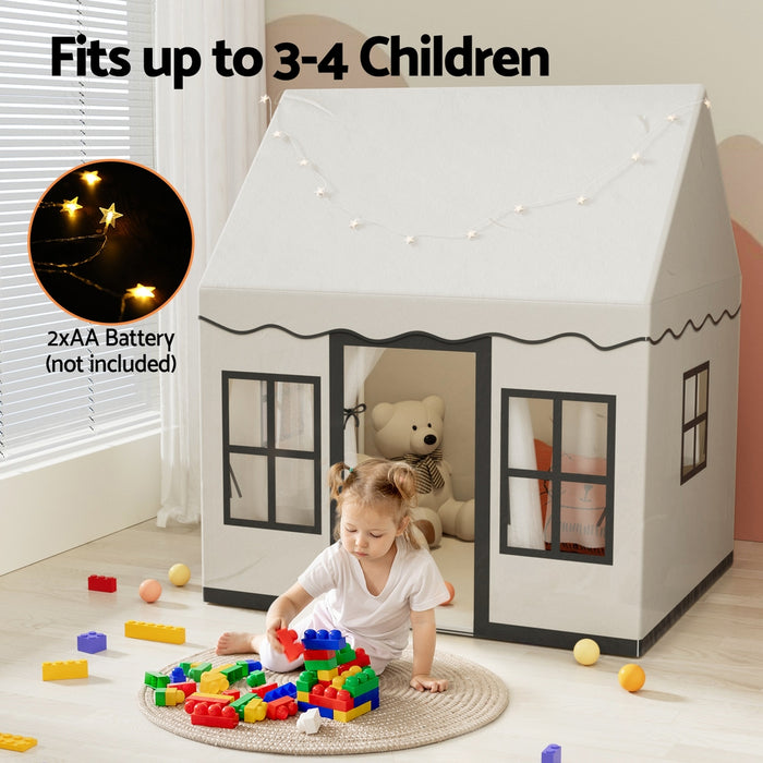 Danoz Outdoors - Keezi Kids Play Tent Playhouse Castle with String Lights Floor Mat Side Pocket - Incl. Delivery