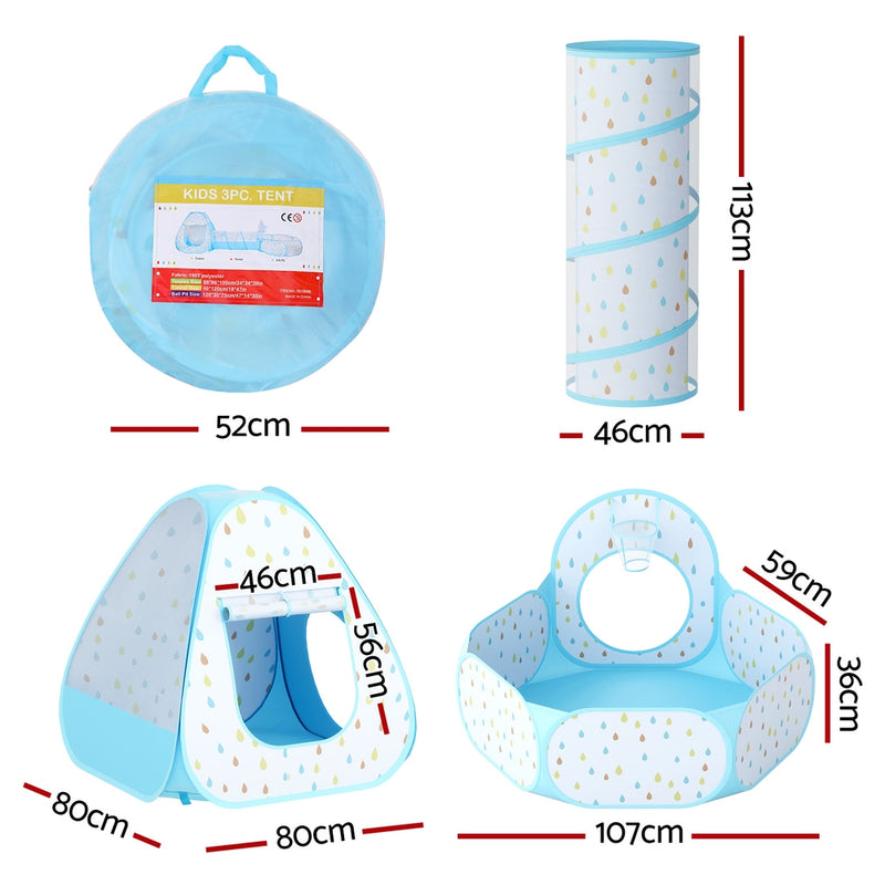 Danoz Kids - Keezi Kids Play Tent Pop Up Playhouse Ball Pit Tunnel Basketball Hoop Blue - Incl. Delivery