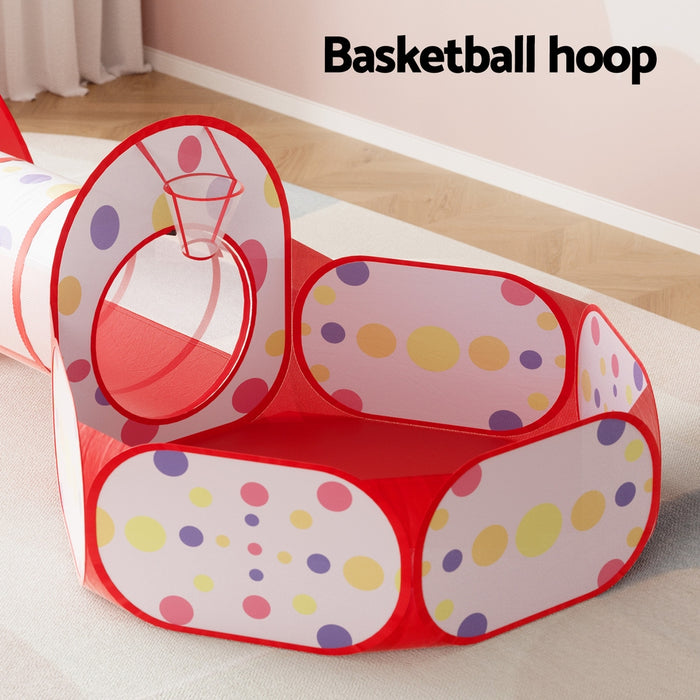 Danoz Kids - Keezi Kids Playhouse Play Tent Pop Up Teepee Ball Pit Tunnel Basketball Hoop Red - Incl. Delivery