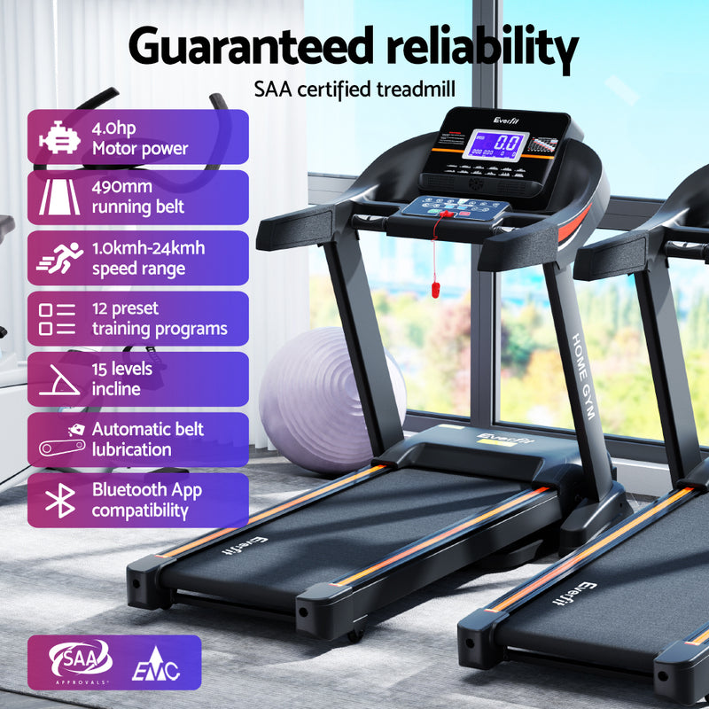 Danoz Fitness - Everfit Treadmill Electric Auto Incline Home Gym Fitness Exercise Machine 490mm - Free Delivery