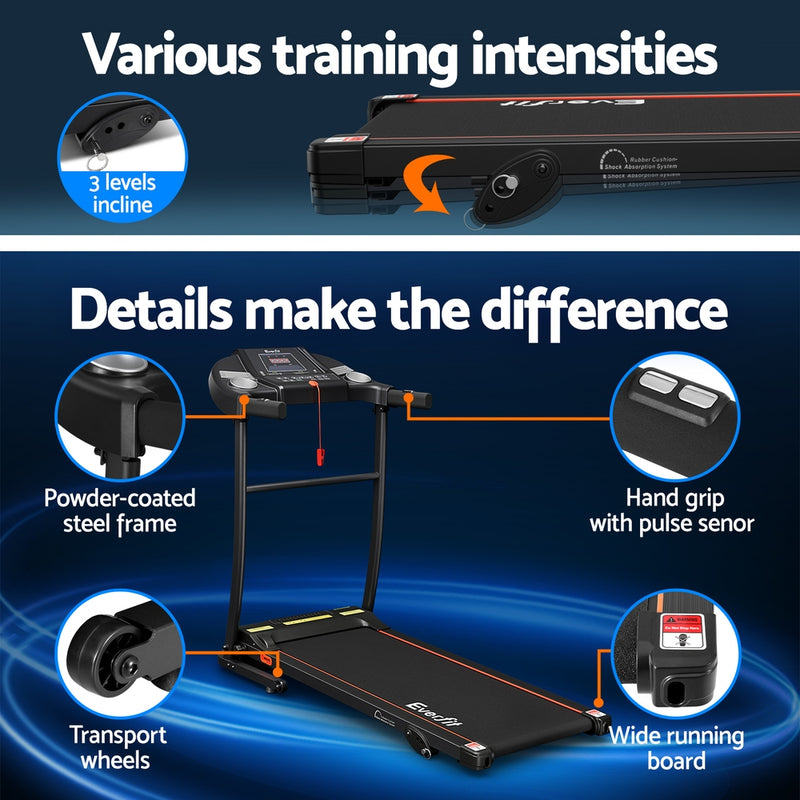 Danoz Fitness - Everfit Treadmill Electric Home Gym Fitness Exercise Equipment Incline 400mm - Free Delivery!