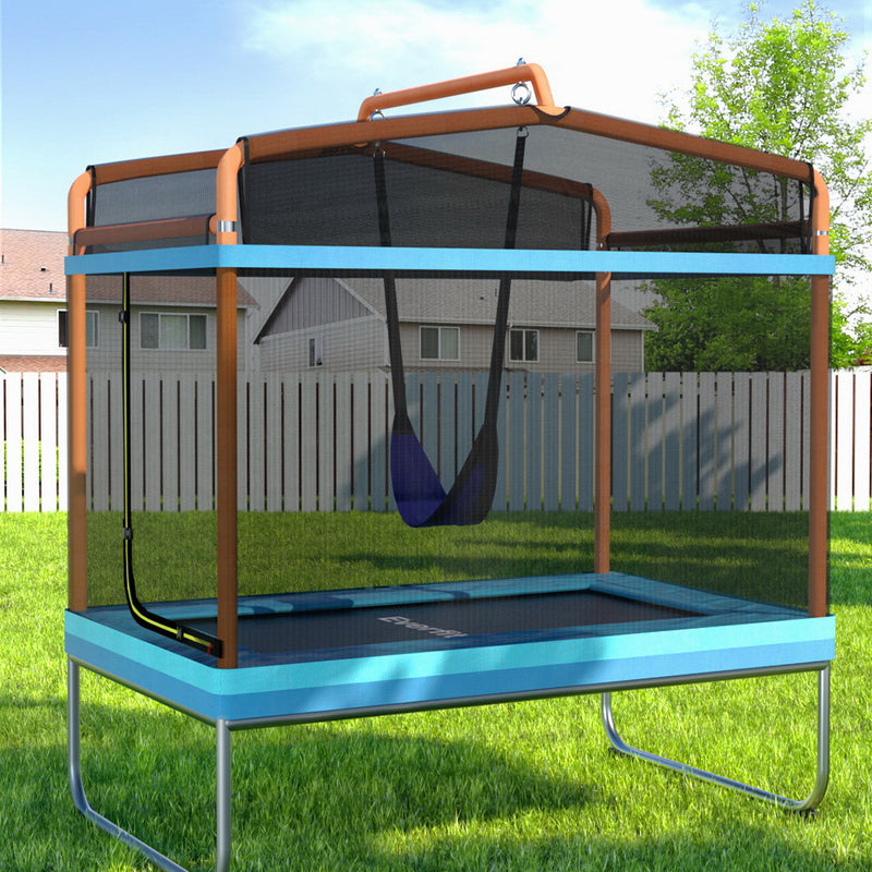 Danoz Sports - Everfit 6FT Trampoline for Kids w/ Enclosure Safety Net Swing Rectangle Orange