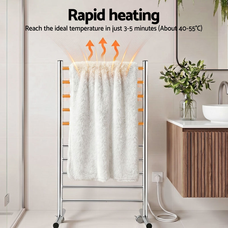 🚿 Danoz BathroomSmart | Devanti 10-Bar Freestanding Heated Towel Rail | 100W | 3–5 Min Heat-Up | Stainless Steel | Plug-In | 1 Year Warranty