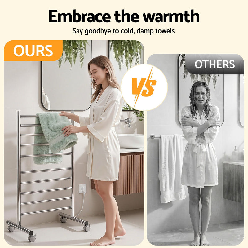 🚿 Danoz BathroomSmart | Devanti 10-Bar Freestanding Heated Towel Rail | 100W | 3–5 Min Heat-Up | Stainless Steel | Plug-In | 1 Year Warranty