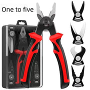 Set of pliers with red and black handles on a white background