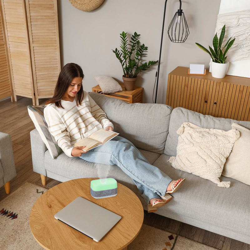 Danoz Smart - Laser Ambient Diffuser Clock Radio with Bluetooth Speaker & Light