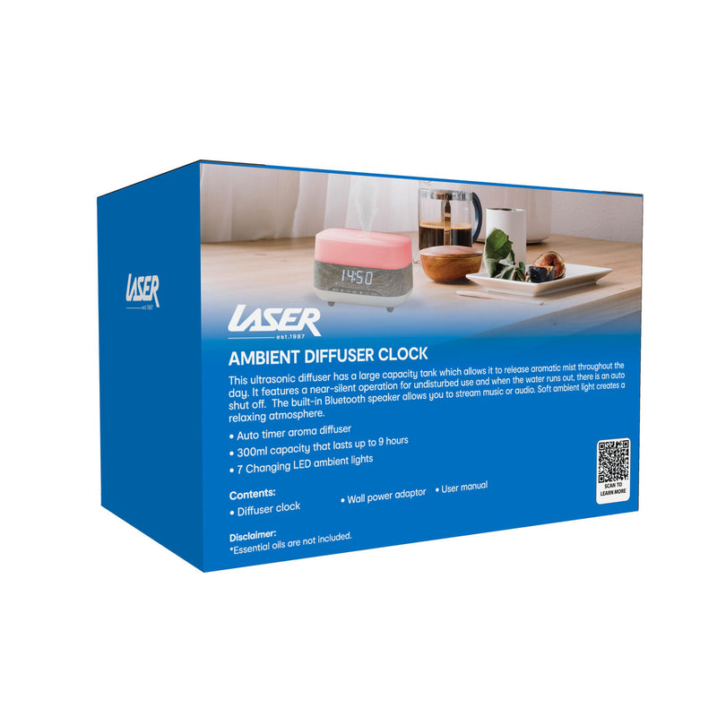 Danoz Smart - Laser Ambient Diffuser Clock Radio with Bluetooth Speaker & Light