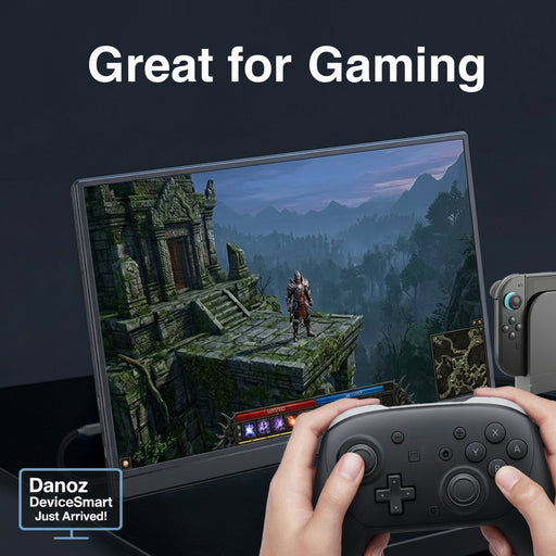 Person playing a video game on a laptop with a controller, with text 'Great for Gaming' above.