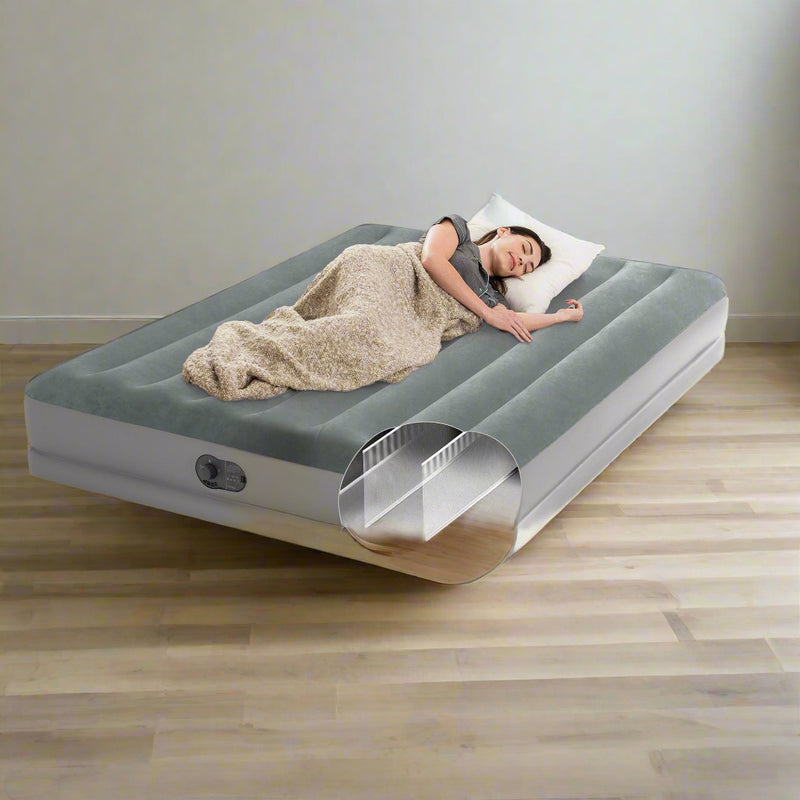 Danoz Outdoors -INTEX Queen Dura-Beam Standard Downy Easy Comfort Air Mattress 10 w/ Hand Pump 64765