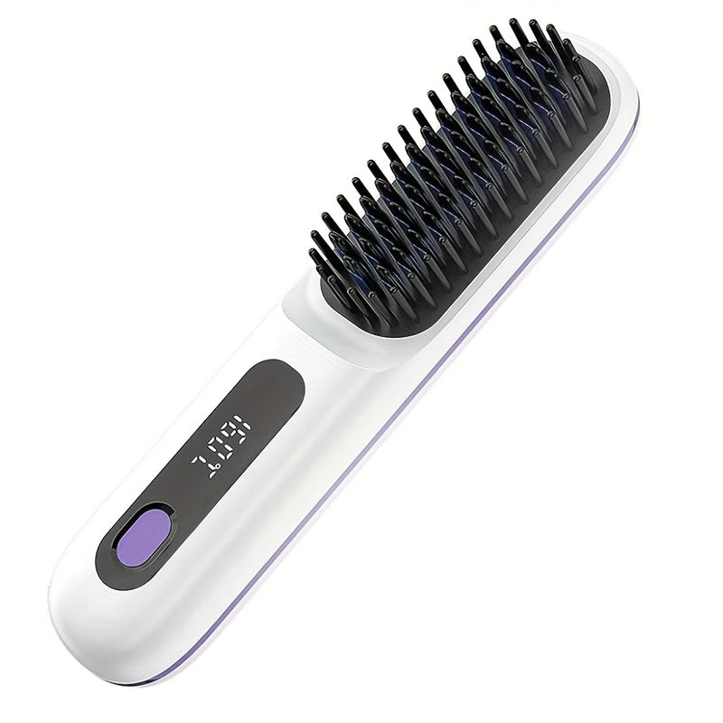 Danoz SmartStyler Cordless Hair Straightener Brush: USB Rechargeable, Dual 2000mAh batteries for long-lasting power, fast heating, creates smooth styles anytime, anywhere.