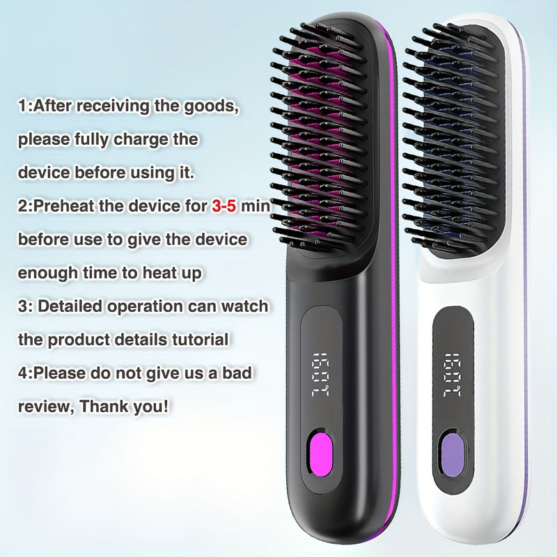 Danoz SmartStyler Cordless Hair Straightener Brush: USB Rechargeable, Dual 2000mAh batteries for long-lasting power, fast heating, creates smooth styles anytime, anywhere.