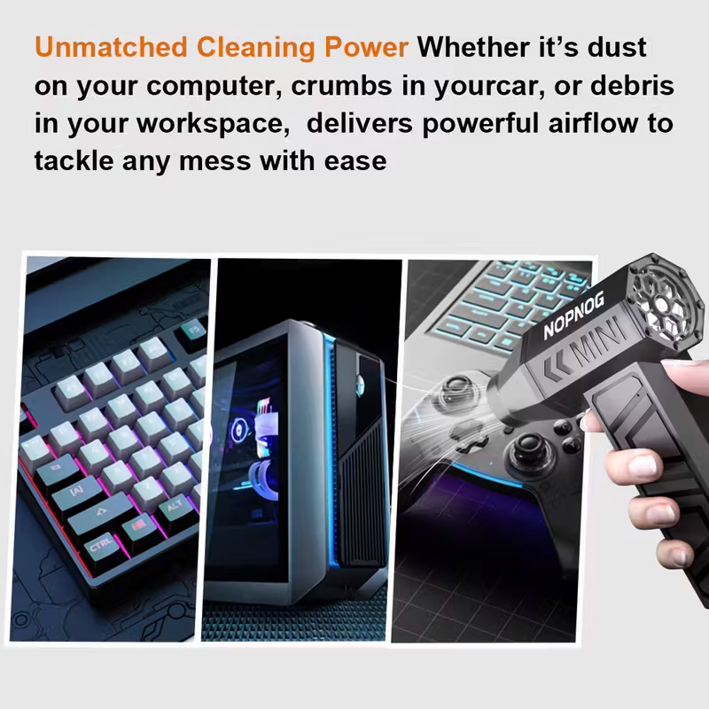 Danoz CleanSmart - Wireless turbojet dust collector, 130,000 RPM power, lightweight ABS jet hair dryer, a multi-scenario cleaning tool for home, office, car and camping