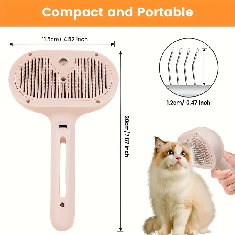 Danoz PetSmart – Fur-Free Home in 30 Seconds! 🐾✨ | USB 3-in-1 Steam Auto-Clean Pet Grooming Brush | One-Click Hair Removal | Anti-Static | Long & Short Hair Cats & Dogs | Shedding Season Savior!