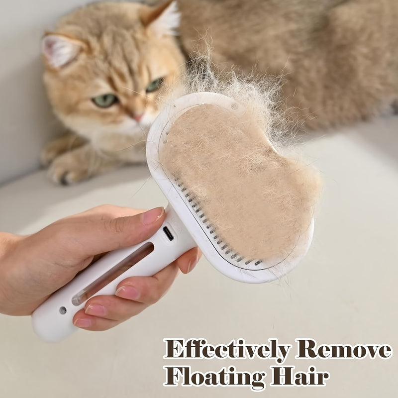 Danoz PetSmart – Fur-Free Home in 30 Seconds! 🐾✨ | USB 3-in-1 Steam Auto-Clean Pet Grooming Brush | One-Click Hair Removal | Anti-Static | Long & Short Hair Cats & Dogs | Shedding Season Savior!