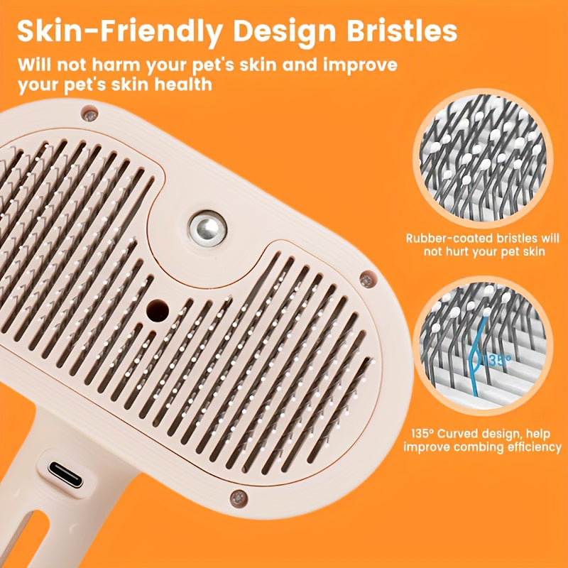 Danoz PetSmart – Fur-Free Home in 30 Seconds! 🐾✨ | USB 3-in-1 Steam Auto-Clean Pet Grooming Brush | One-Click Hair Removal | Anti-Static | Long & Short Hair Cats & Dogs | Shedding Season Savior!