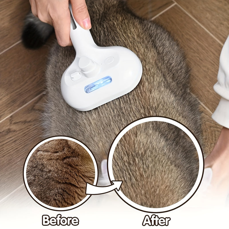 Danoz PetSmart – Fur-Free Home in 30 Seconds! 🐾✨ | USB 3-in-1 Steam Auto-Clean Pet Grooming Brush | One-Click Hair Removal | Anti-Static | Long & Short Hair Cats & Dogs | Shedding Season Savior!