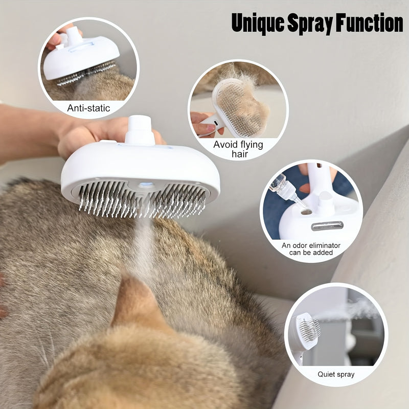 Danoz PetSmart – Fur-Free Home in 30 Seconds! 🐾✨ | USB 3-in-1 Steam Auto-Clean Pet Grooming Brush | One-Click Hair Removal | Anti-Static | Long & Short Hair Cats & Dogs | Shedding Season Savior!