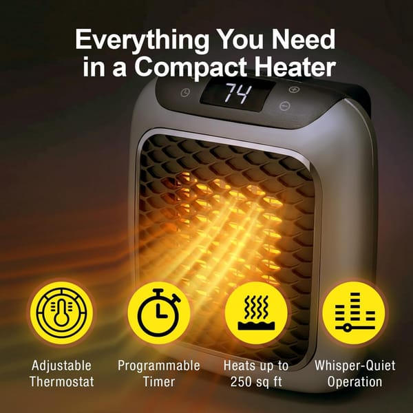 Danoz HeatingSmart 🔥 | 1200W Wireless Ceramic PTC Space Heater | Remote Control | 12-Hr Timer | Whisper-Quiet | Bathroom Safe | Free Postage!