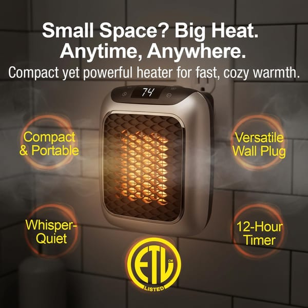 🔥 Danoz HeatingSmart | Mini Ceramic PTC Fan Heater | 1200W | Remote Control | 12-Hour Timer | Thermostat | Whisper-Quiet | Bathroom Safe