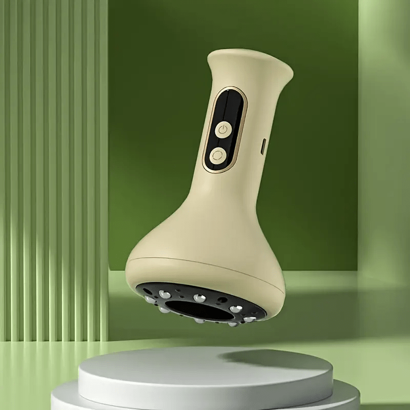 Beige handheld device on a green background