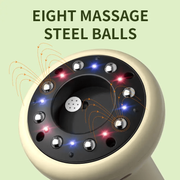 Massage device with eight massage steel balls on a light green background