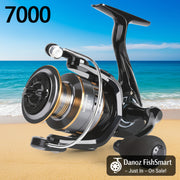 Fishing reel with '7000' label on a white background