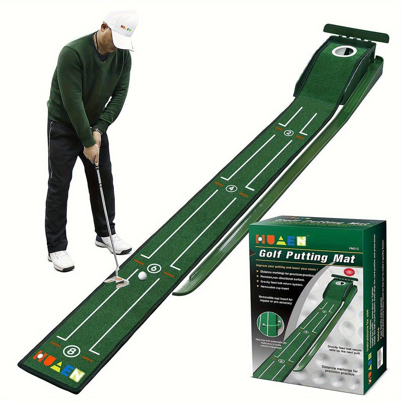 ⛳ Danoz GolfSmart | 8-Foot Indoor Golf Putting Mat | Auto Ball Return | Distance Markings | Removable Hole Plug | Home, Office & Outdoor Use