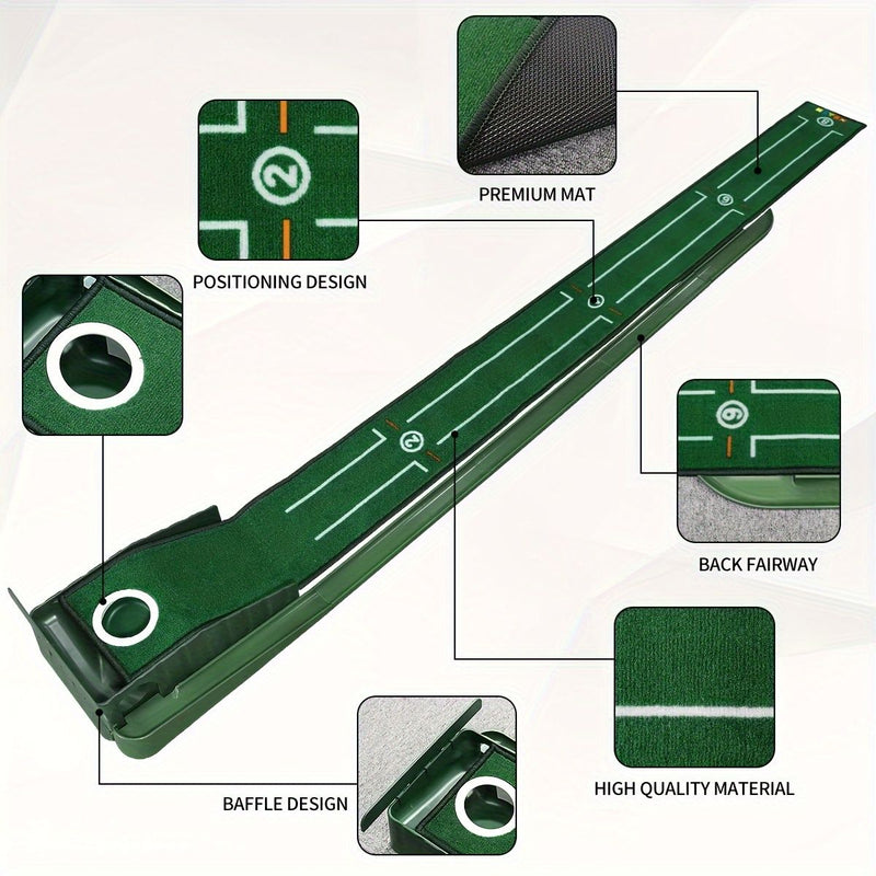 ⛳ Danoz GolfSmart | 8-Foot Indoor Golf Putting Mat | Auto Ball Return | Distance Markings | Removable Hole Plug | Home, Office & Outdoor Use
