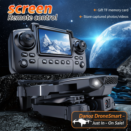 Remote control device with screen on a space-themed background