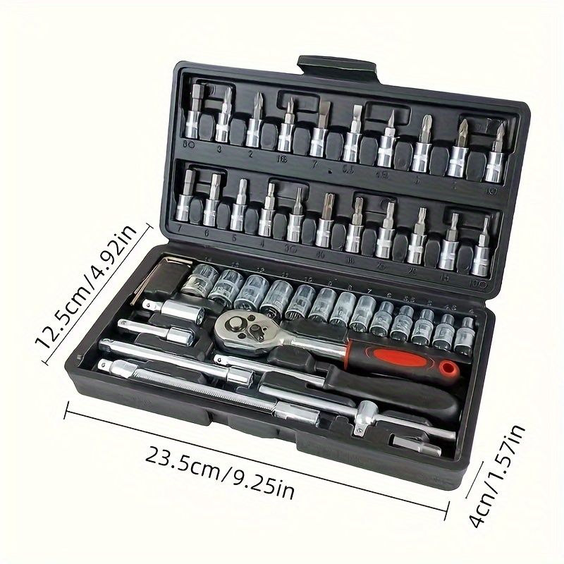 🔧 Danoz ToolSmart | 46-Piece Socket Wrench Tool Set | Cr-V Steel | SAE & Metric | Ratchet Handle | Plastic Toolbox | Home & Auto
