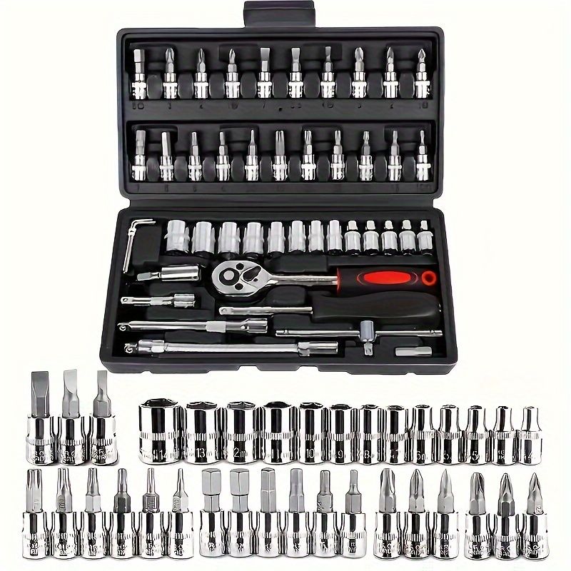 🔧 Danoz ToolSmart | 46-Piece Socket Wrench Tool Set | Cr-V Steel | SAE & Metric | Ratchet Handle | Plastic Toolbox | Home & Auto