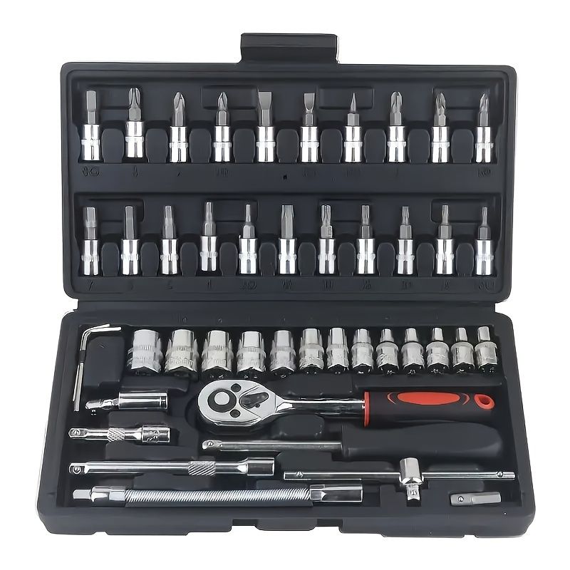 🔧 Danoz ToolSmart | 46-Piece Socket Wrench Tool Set | Cr-V Steel | SAE & Metric | Ratchet Handle | Plastic Toolbox | Home & Auto
