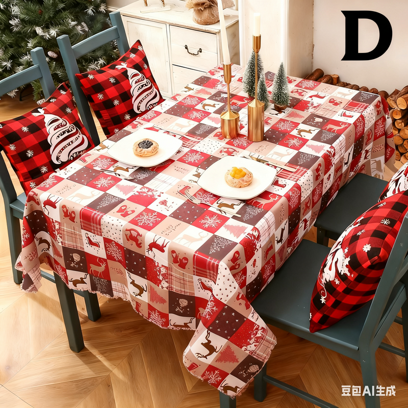 Danoz Xmas - Christmas Tablecloth - Festive 180x150cm Table Cover for Holiday Dining & Home Decor（D）