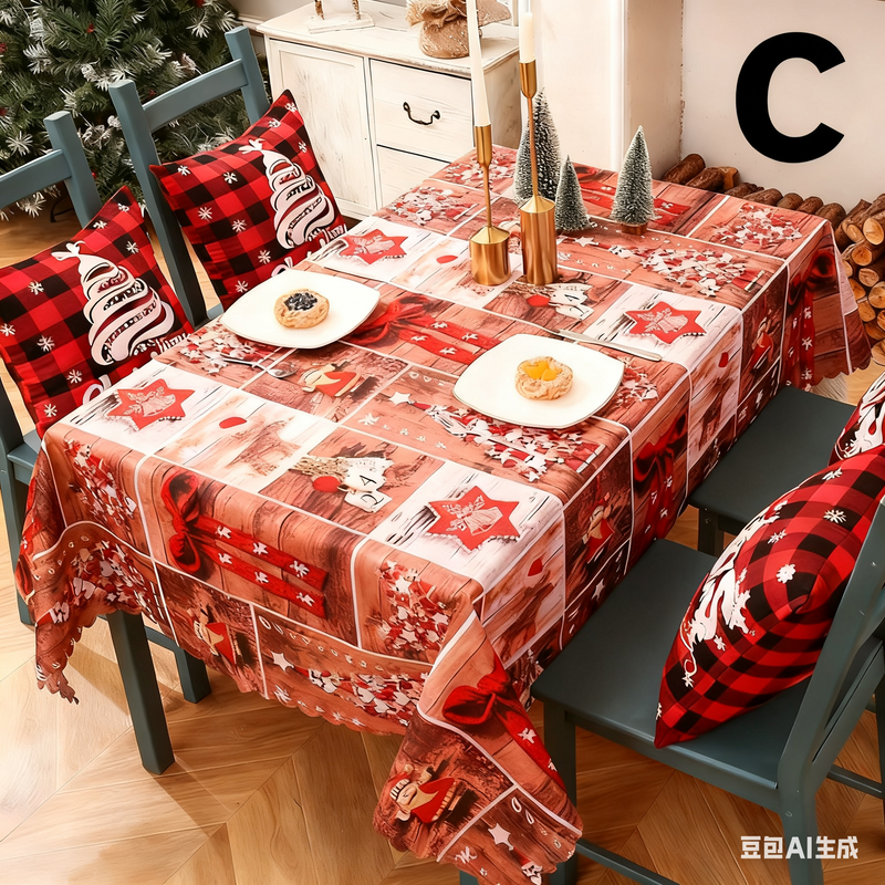 Danoz Xmas - Christmas Tablecloth - Festive 180x150cm Table Cover for Holiday Dining & Home Decor（D）