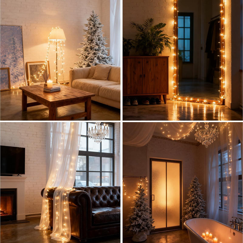 Danoz Xmas - 300 LED Warm White Fairy String Lights, 9m Green Wire, Battery-Operated, IP44 Waterproof with Timer for Christmas Decor (Batteries Not Included)