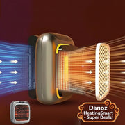 Heater with air outlet illustration and German text on a dark background