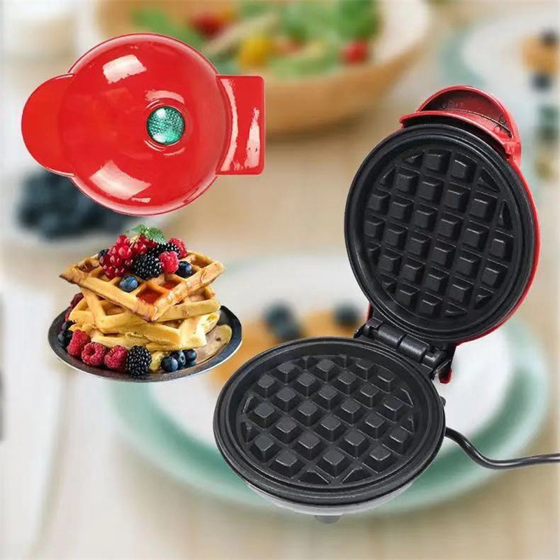 420W Mini Portable Electric Waffle Maker,  ideal for home breakfast, pancake & dessert baking（Red heart）