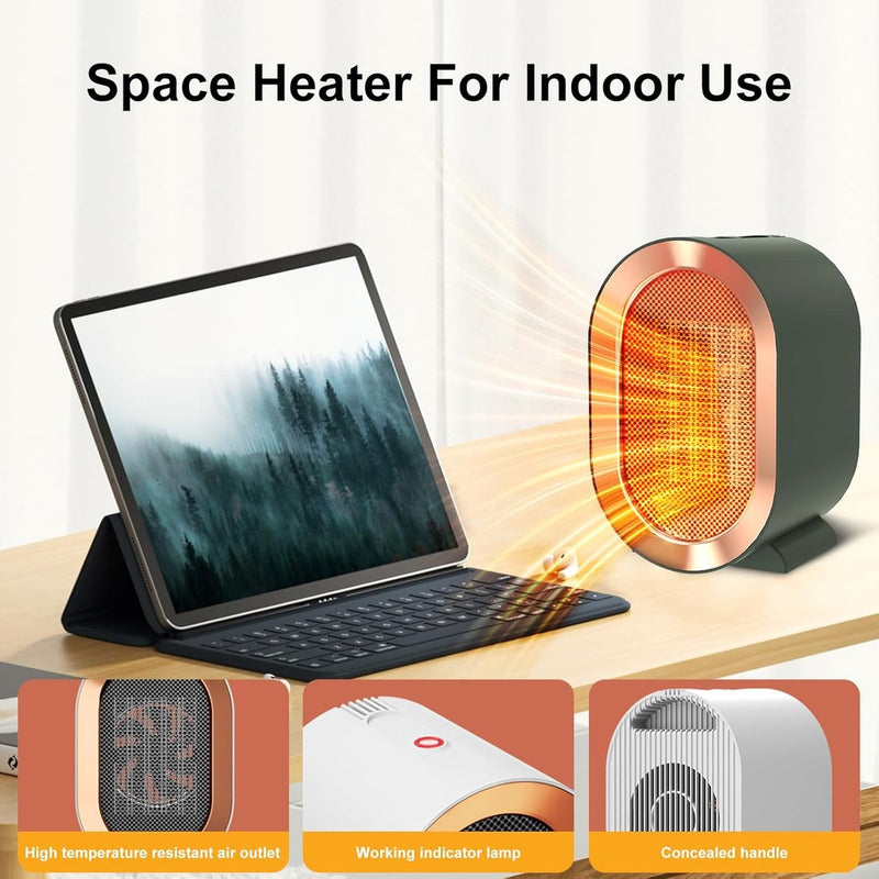 Danoz HeatingSmart - Electric Heater - Indoor Electric Heating - Fan Heater - 800W/1200W - Heater - Socket - Ceramic Heater - Portable Indoor Heaters - With Adjustable, Overheating Protection, Shut-off Upon Discharge - White