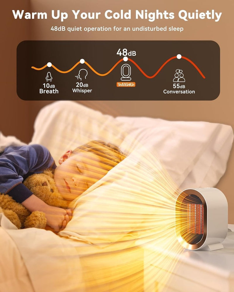 Danoz HeatingSmart - Electric Heater - Indoor Electric Heating - Fan Heater - 800W/1200W - Heater - Socket - Ceramic Heater - Portable Indoor Heaters - With Adjustable, Overheating Protection, Shut-off Upon Discharge - White