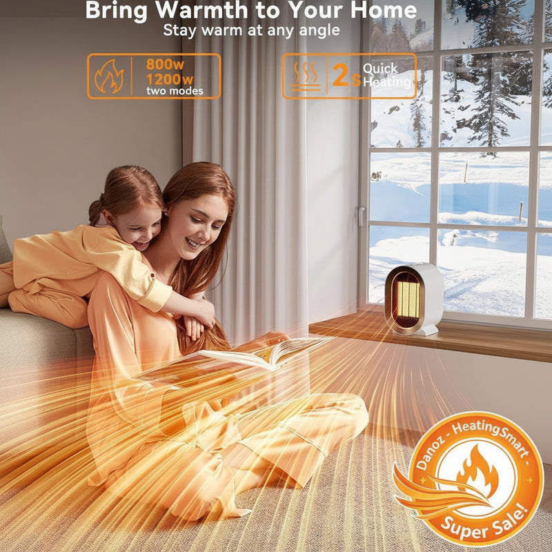 Woman and child reading together with a heater with warm heat source on a windowsill, promoting warmth and comfort.
