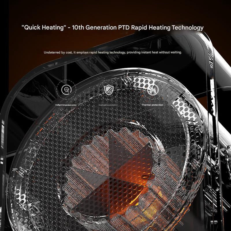 Close-up of a heating element with 'Quick Heating' technology text