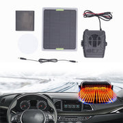 Car heating system components including a solar panel, battery pack, and heating element on a white background.