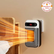 Wall-mounted electronic device emitting heat towards a wooden surface on a beige background