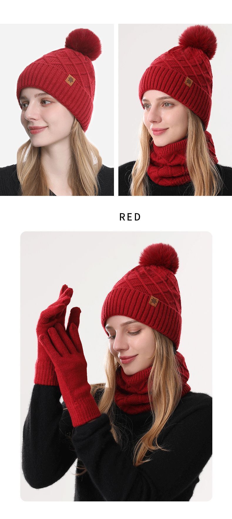 🧃 Danoz WinterSmart | JUND Women's Winter Knit Set | Beanie + Scarf + Gloves | Alpaca Fleece | Double-Layer Thermal | 7 Colours
